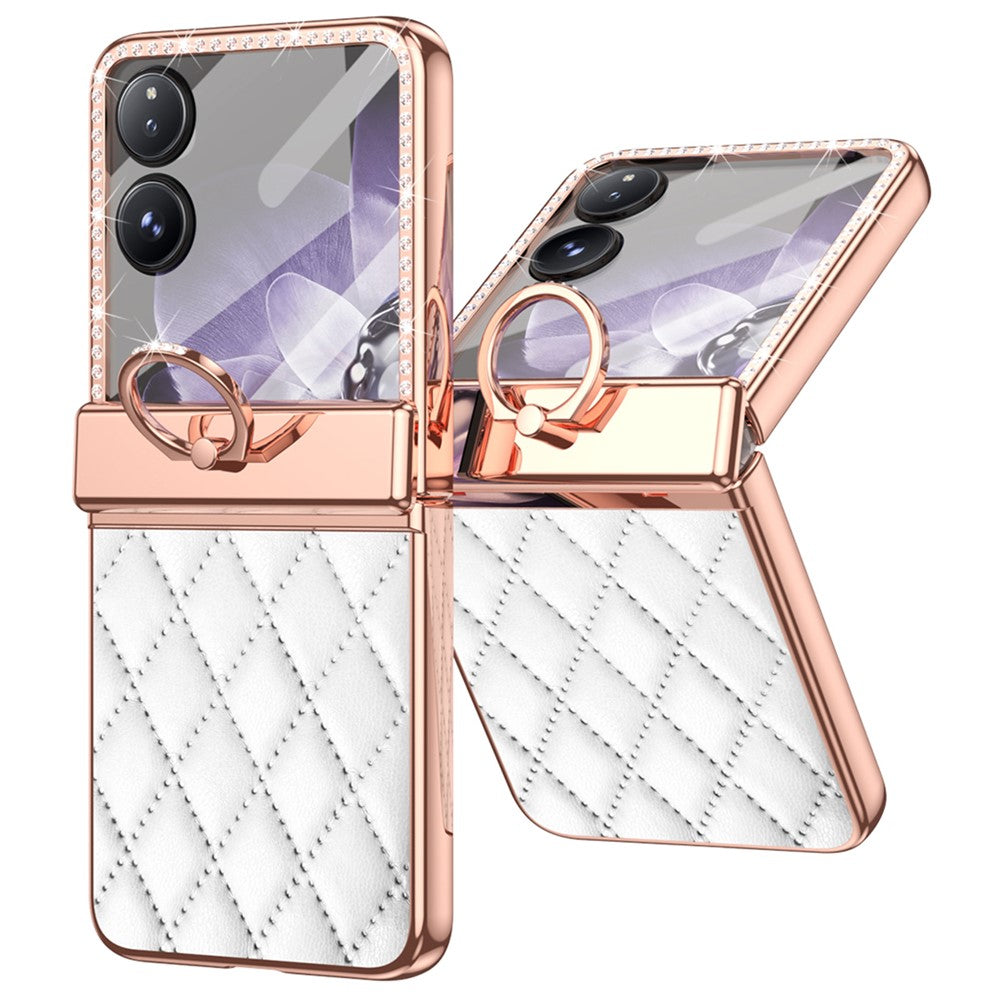 For Xiaomi Mix Flip 5G Case Ring Holder Rhinestone Leather+PC Cover with Rear Screen Film