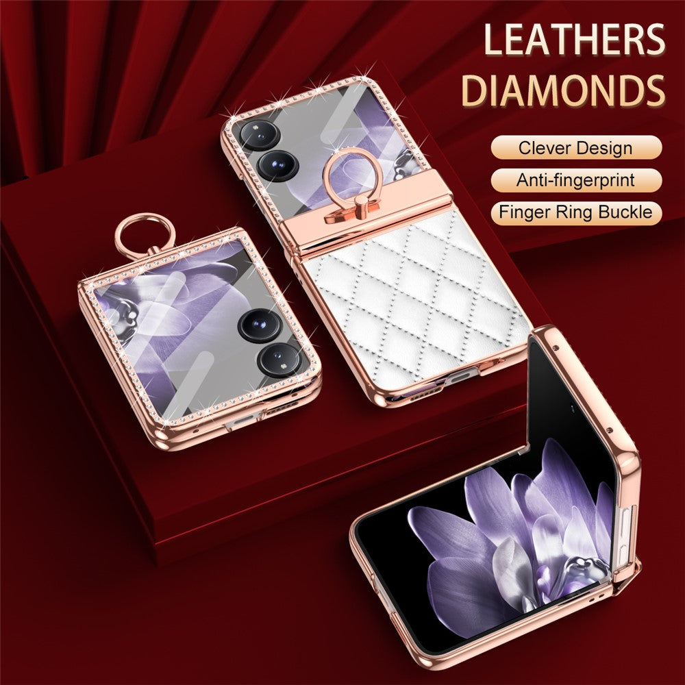 For Xiaomi Mix Flip 5G Case Ring Holder Rhinestone Leather+PC Cover with Rear Screen Film