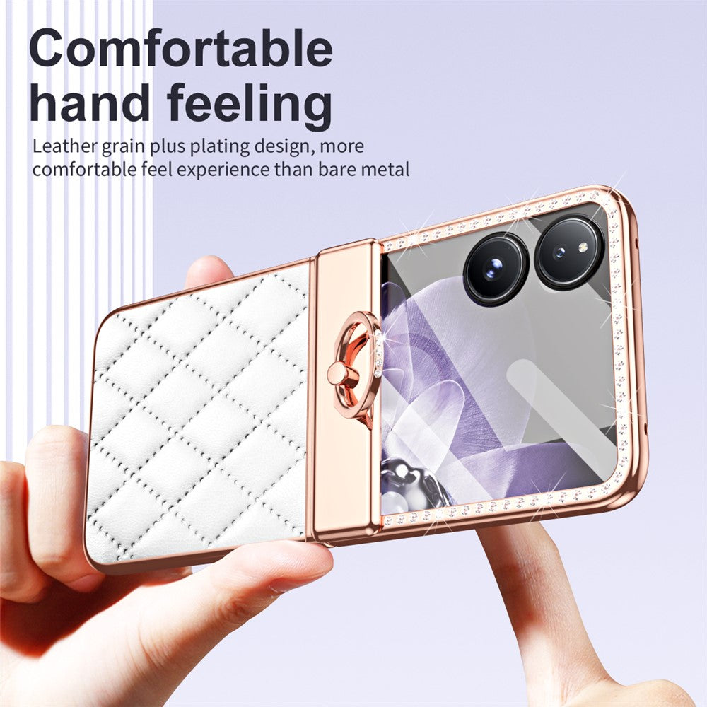 For Xiaomi Mix Flip 5G Case Ring Holder Rhinestone Leather+PC Cover with Rear Screen Film