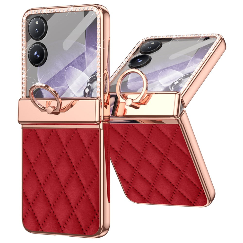For Xiaomi Mix Flip 5G Case Ring Holder Rhinestone Leather+PC Cover with Rear Screen Film