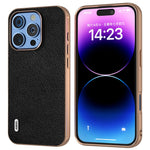 ABEEL For iPhone 16 Pro Case Genuine Cow Leather+PC+TPU Electroplating Phone Cover