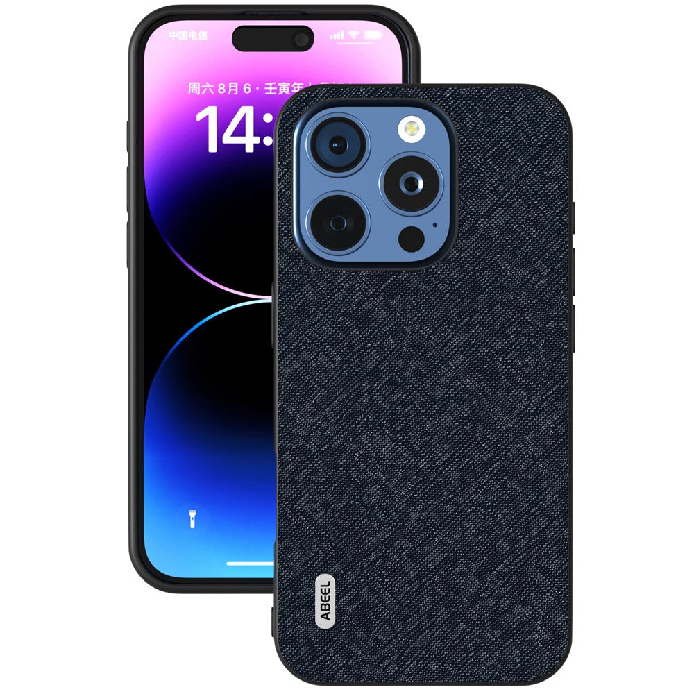 ABEEL For iPhone 16 Pro Case Cross Texture Genuine Cow Leather Hybrid Phone Case