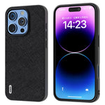 ABEEL For iPhone 16 Pro Case Cross Texture Genuine Cow Leather Hybrid Phone Case