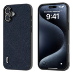 ABEEL For iPhone 16 Case Cross Texture Genuine Cow Leather Hybrid Phone Case