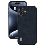 ABEEL For iPhone 16 Case Cross Texture Genuine Cow Leather Hybrid Phone Case
