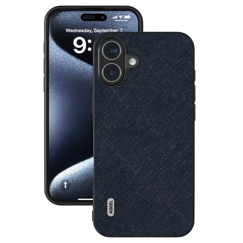 ABEEL For iPhone 16 Case Cross Texture Genuine Cow Leather Hybrid Phone Case