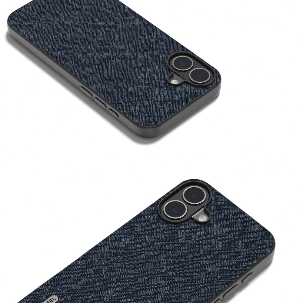 ABEEL For iPhone 16 Case Cross Texture Genuine Cow Leather Hybrid Phone Case