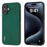 ABEEL For iPhone 16 Case Cross Texture Genuine Cow Leather Hybrid Phone Case