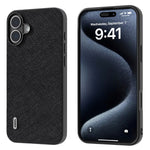 ABEEL For iPhone 16 Case Cross Texture Genuine Cow Leather Hybrid Phone Case