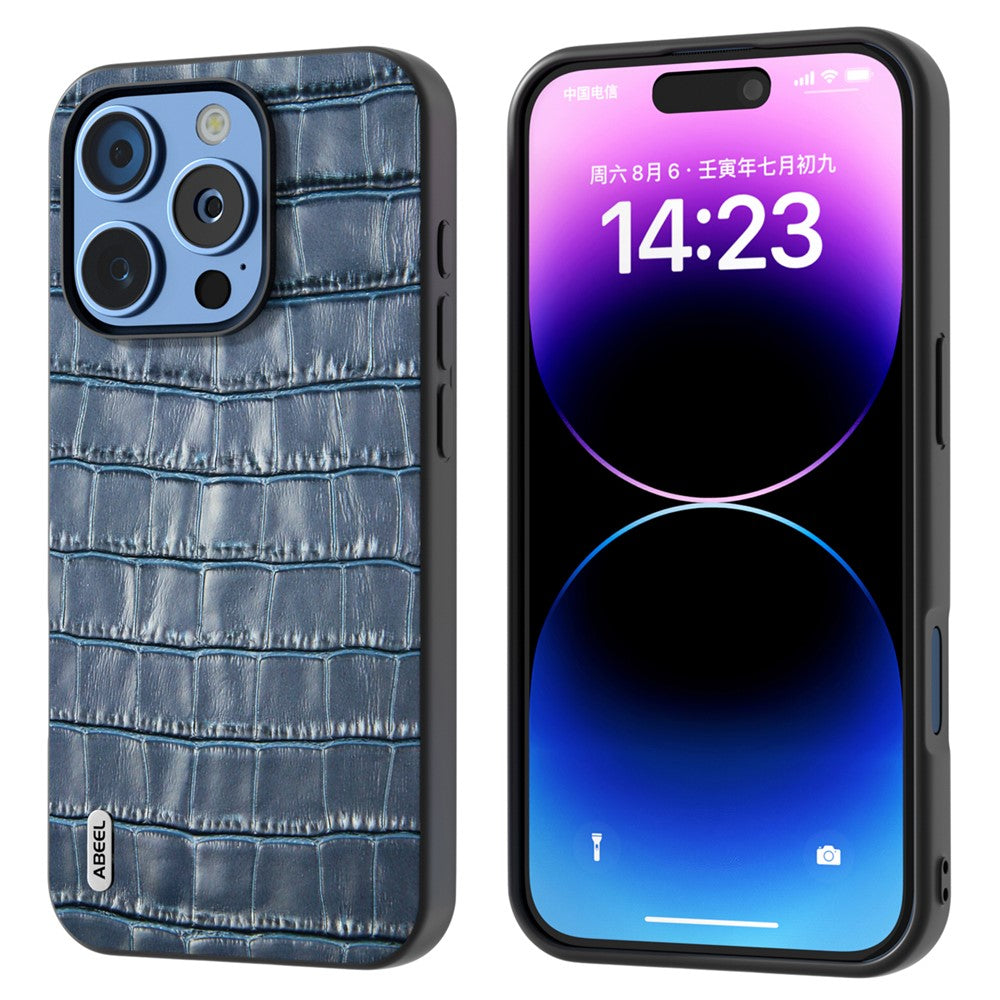ABEEL For iPhone 16 Pro Cases Genuine Cow Leather+PC+TPU Drop-Proof Cell Phone Cover