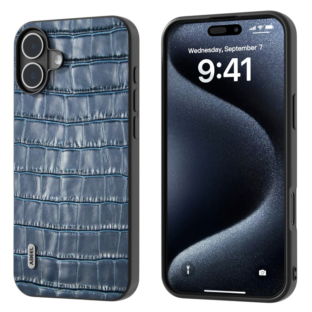 ABEEL For iPhone 16 Cases Genuine Cow Leather+PC+TPU Drop-Proof Cell Phone Cover