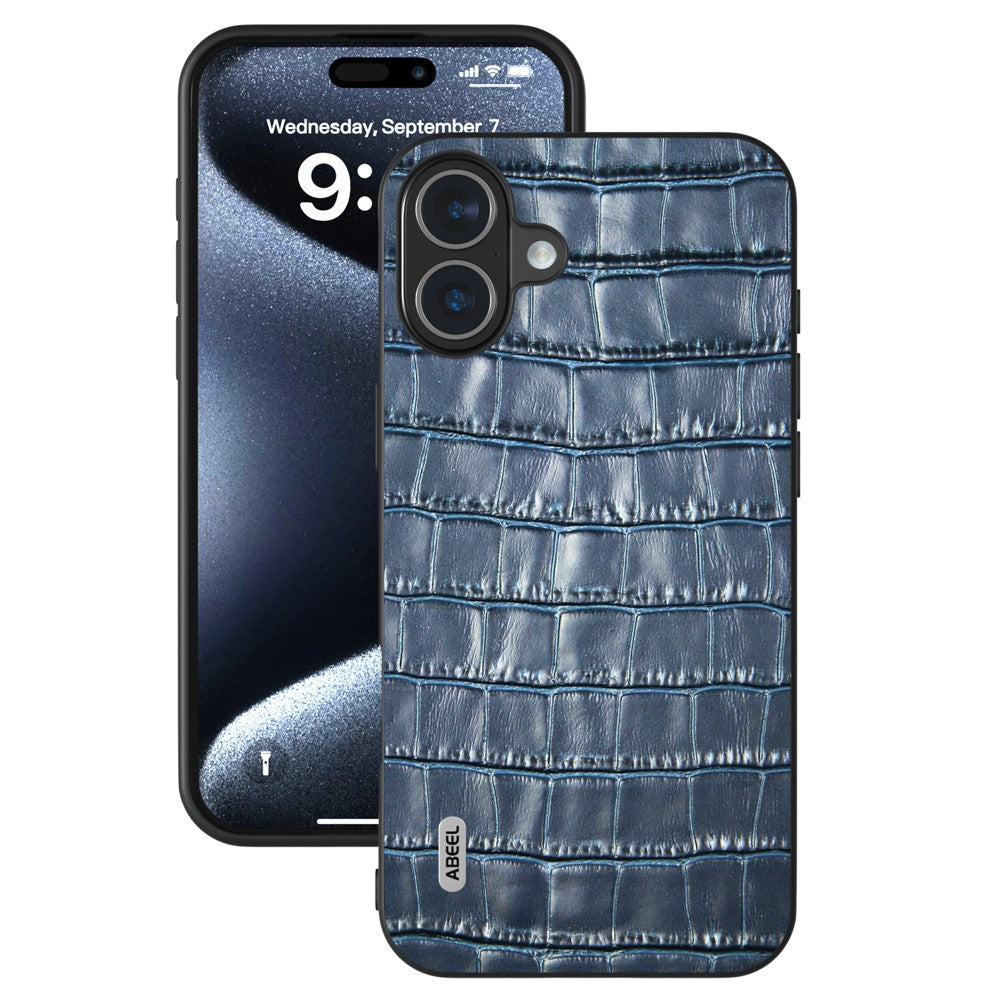ABEEL For iPhone 16 Cases Genuine Cow Leather+PC+TPU Drop-Proof Cell Phone Cover