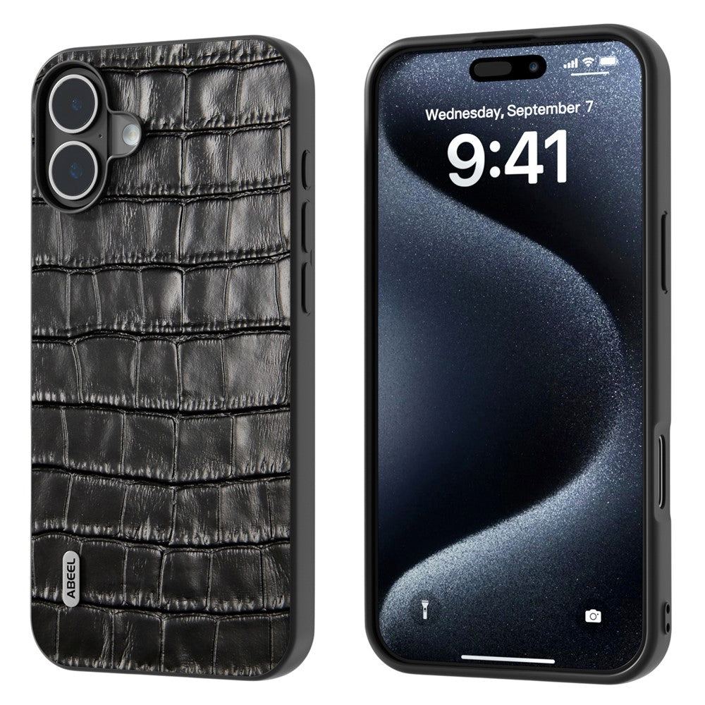 ABEEL For iPhone 16 Cases Genuine Cow Leather+PC+TPU Drop-Proof Cell Phone Cover