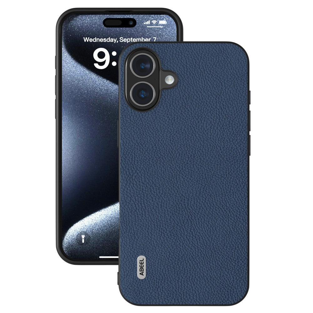 ABEEL For iPhone 16 Cases Genuine Cow Leather+PC+TPU Phone Cover