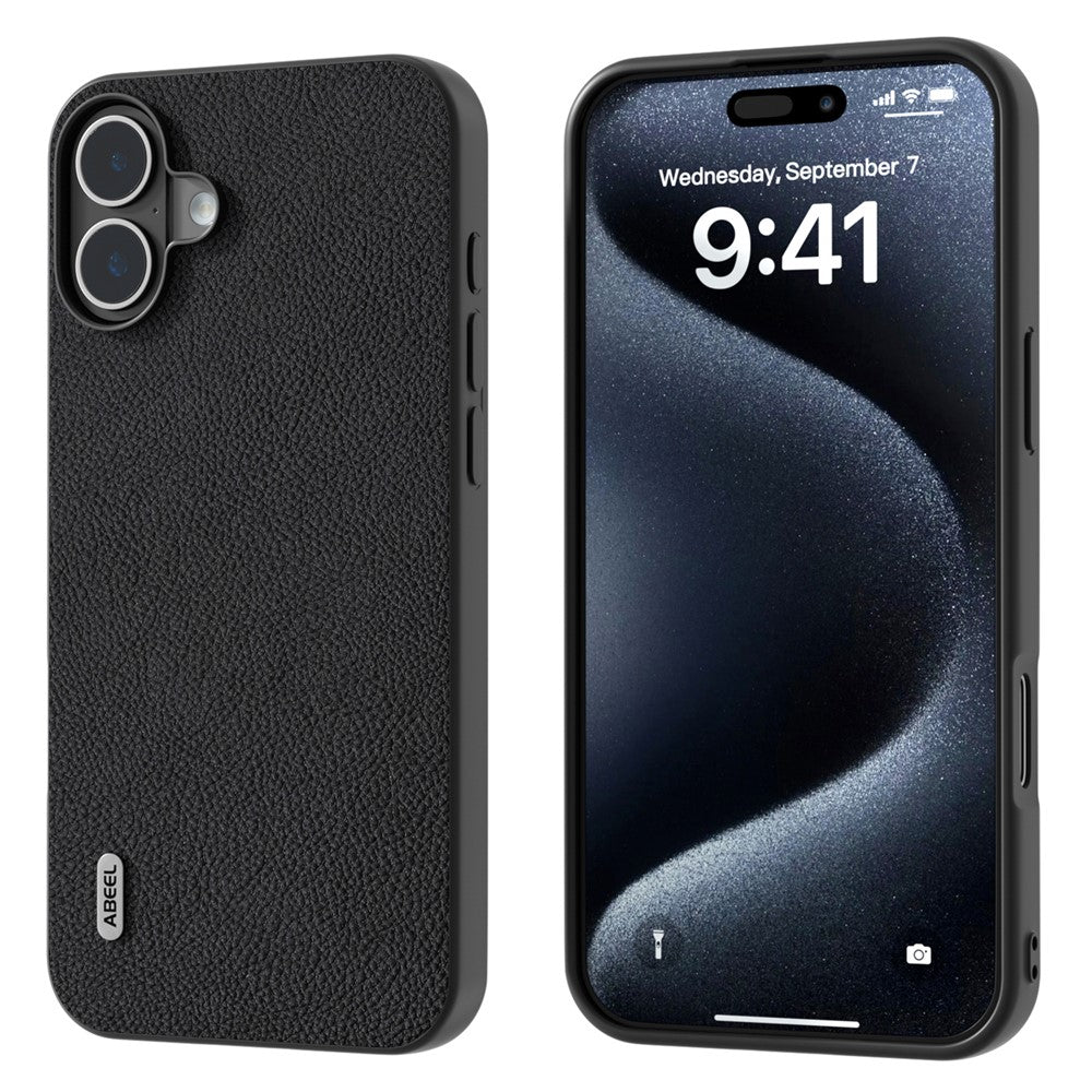 ABEEL For iPhone 16 Cases Genuine Cow Leather+PC+TPU Phone Cover