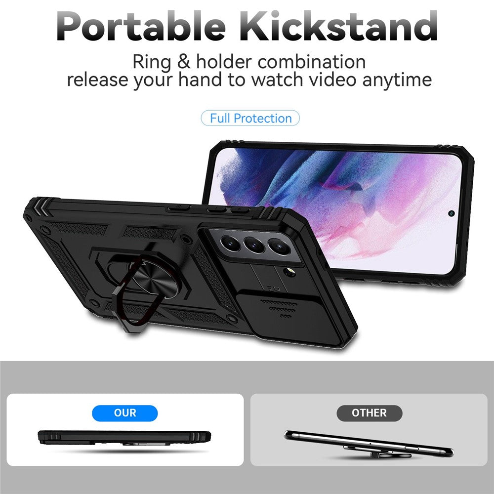 Metallringstödsskal för Samsung Galaxy S21 4G / 5G, Hårt PC + Mjukt TPU-skyddande kameraskal