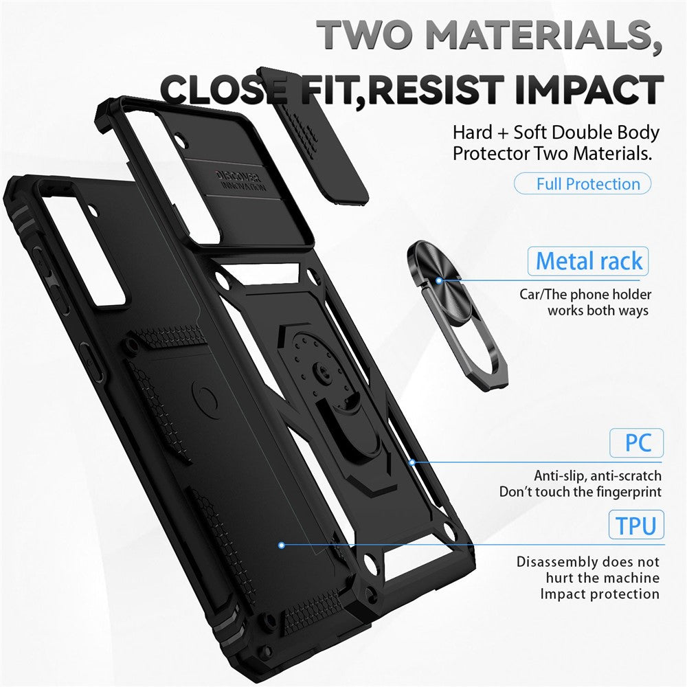 Metallringstödsskal för Samsung Galaxy S21 4G / 5G, Hårt PC + Mjukt TPU-skyddande kameraskal