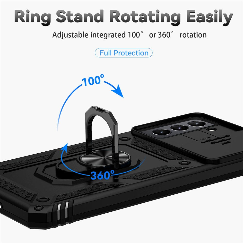 Metallringstödsskal för Samsung Galaxy S21 4G / 5G, Hårt PC + Mjukt TPU-skyddande kameraskal