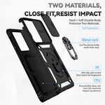 PC + TPU Hybridskal för Samsung Galaxy S21 Ultra 5G, Skjutbart Kameraskydd Metallring Stativ mobilskal