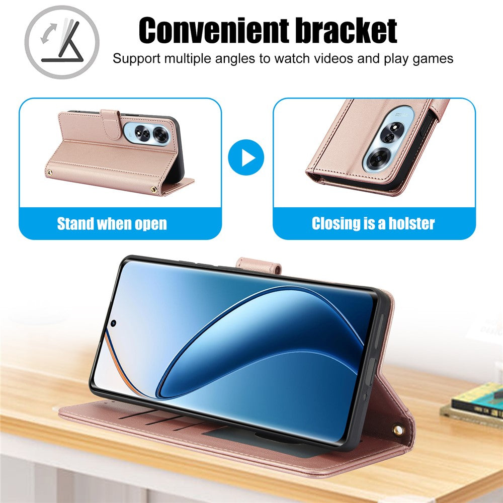 SY-003 For Oppo A60 4G Case PU Leather Stand View Phone Wallet Cover with Hand Strap