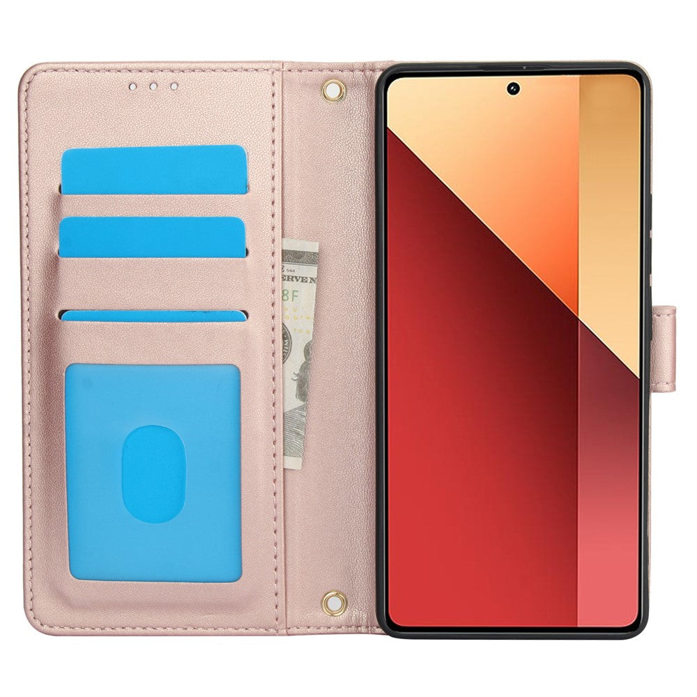 SY-003 For Xiaomi Redmi Note 13 4G Case PU Leather Stand View Phone Wallet Cover with Hand Strap