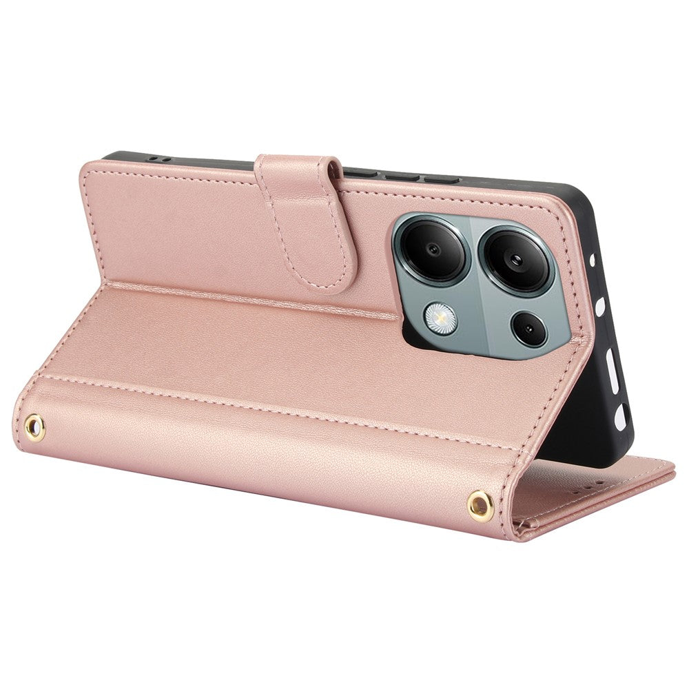 SY-003 For Xiaomi Redmi Note 13 4G Case PU Leather Stand View Phone Wallet Cover with Hand Strap