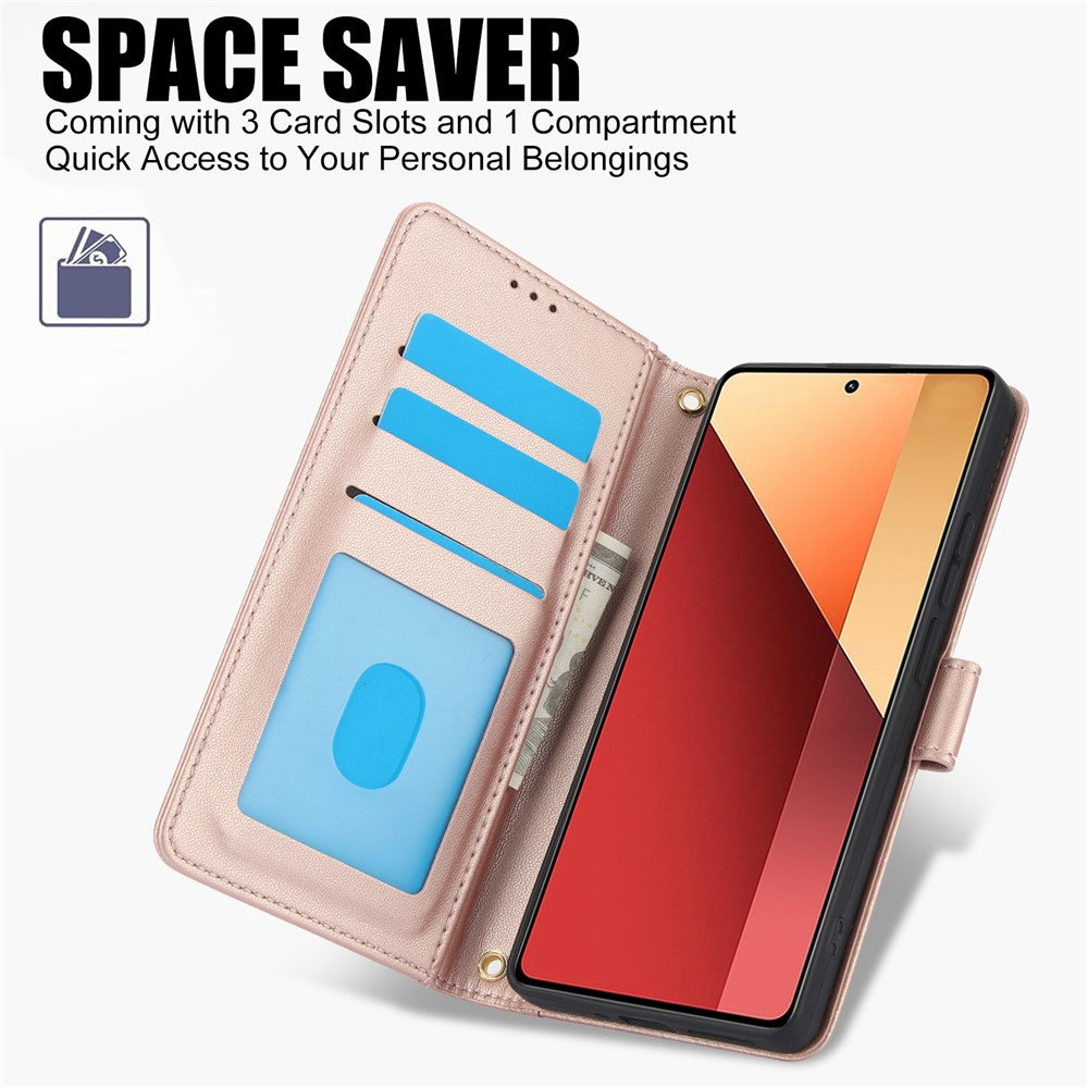 SY-003 For Xiaomi Redmi Note 13 4G Case PU Leather Stand View Phone Wallet Cover with Hand Strap