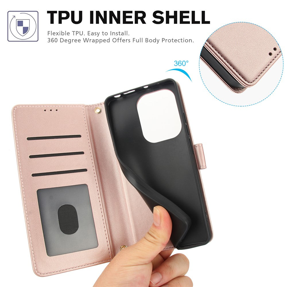 SY-003 For Xiaomi Redmi Note 13 4G Case PU Leather Stand View Phone Wallet Cover with Hand Strap