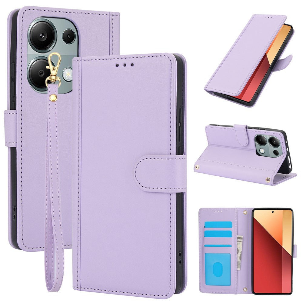 SY-003 For Xiaomi Redmi Note 13 4G Case PU Leather Stand View Phone Wallet Cover with Hand Strap