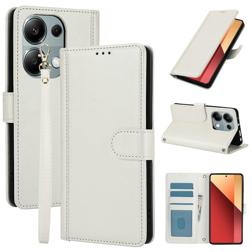 SY-003 For Xiaomi Redmi Note 13 4G Case PU Leather Stand View Phone Wallet Cover with Hand Strap