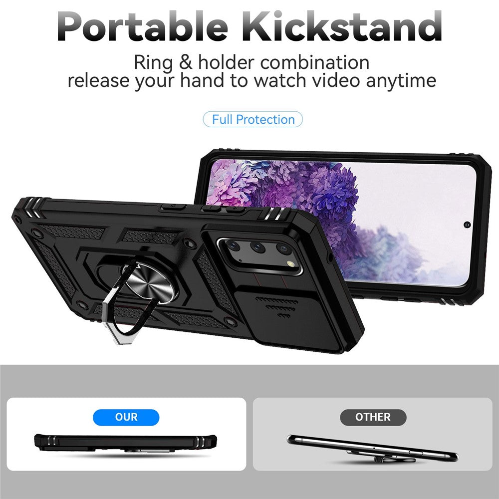 Metal Ring Kickstand Case for Samsung Galaxy S20 4G / 5G, Slide Camera Protection PC + TPU Dual Layer Phone Cover