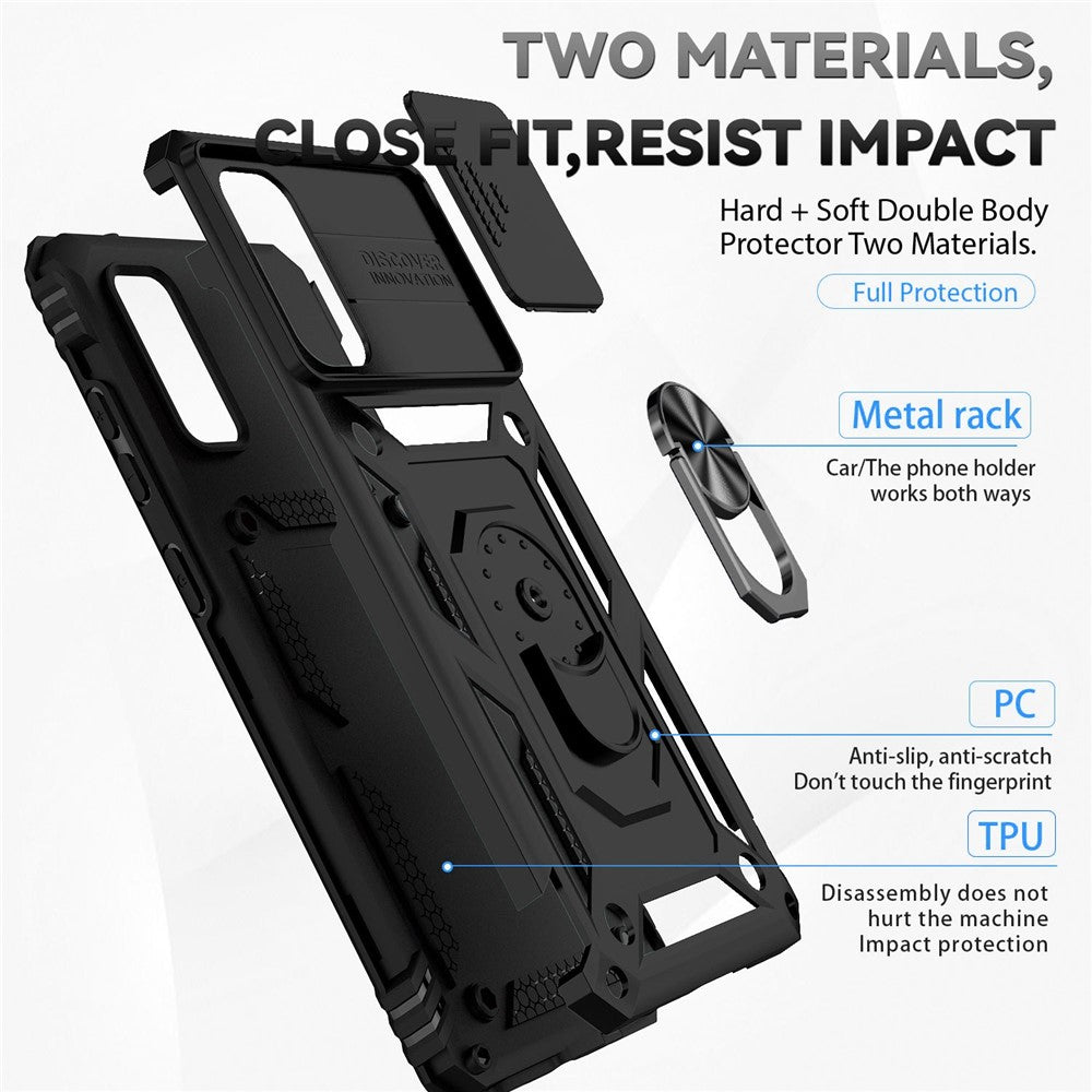 Metal Ring Kickstand Case for Samsung Galaxy S20 4G / 5G, Slide Camera Protection PC + TPU Dual Layer Phone Cover