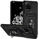 Hard PC + Soft TPU Phone Case for Samsung Galaxy S20 Ultra, Metal Ring Kickstand Anti-drop Cover with Slide Camera Protection