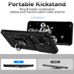 Hard PC + Soft TPU Phone Case for Samsung Galaxy S20 Ultra, Metal Ring Kickstand Anti-drop Cover with Slide Camera Protection