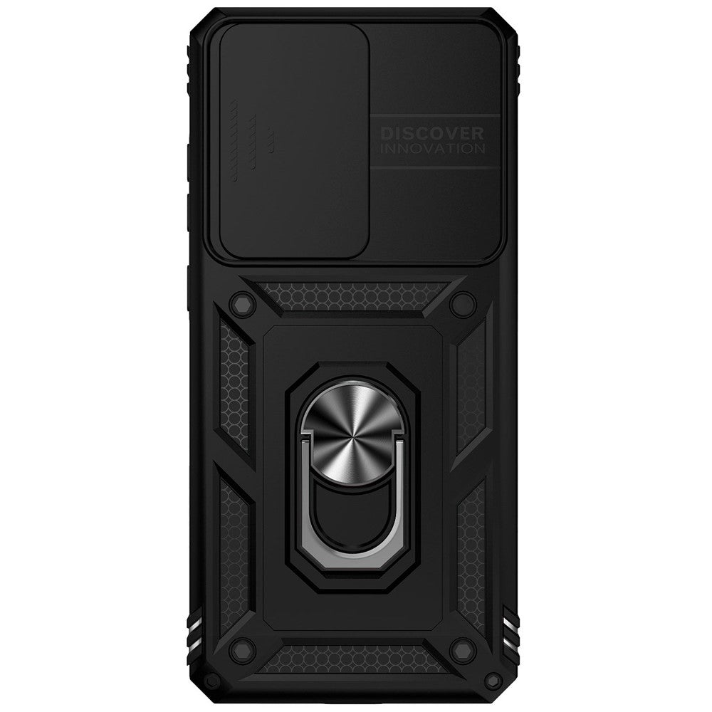 Hard PC + Soft TPU Phone Case for Samsung Galaxy S20 Ultra, Metal Ring Kickstand Anti-drop Cover with Slide Camera Protection