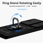 Hard PC + Soft TPU Phone Case for Samsung Galaxy S20 Ultra, Metal Ring Kickstand Anti-drop Cover with Slide Camera Protection