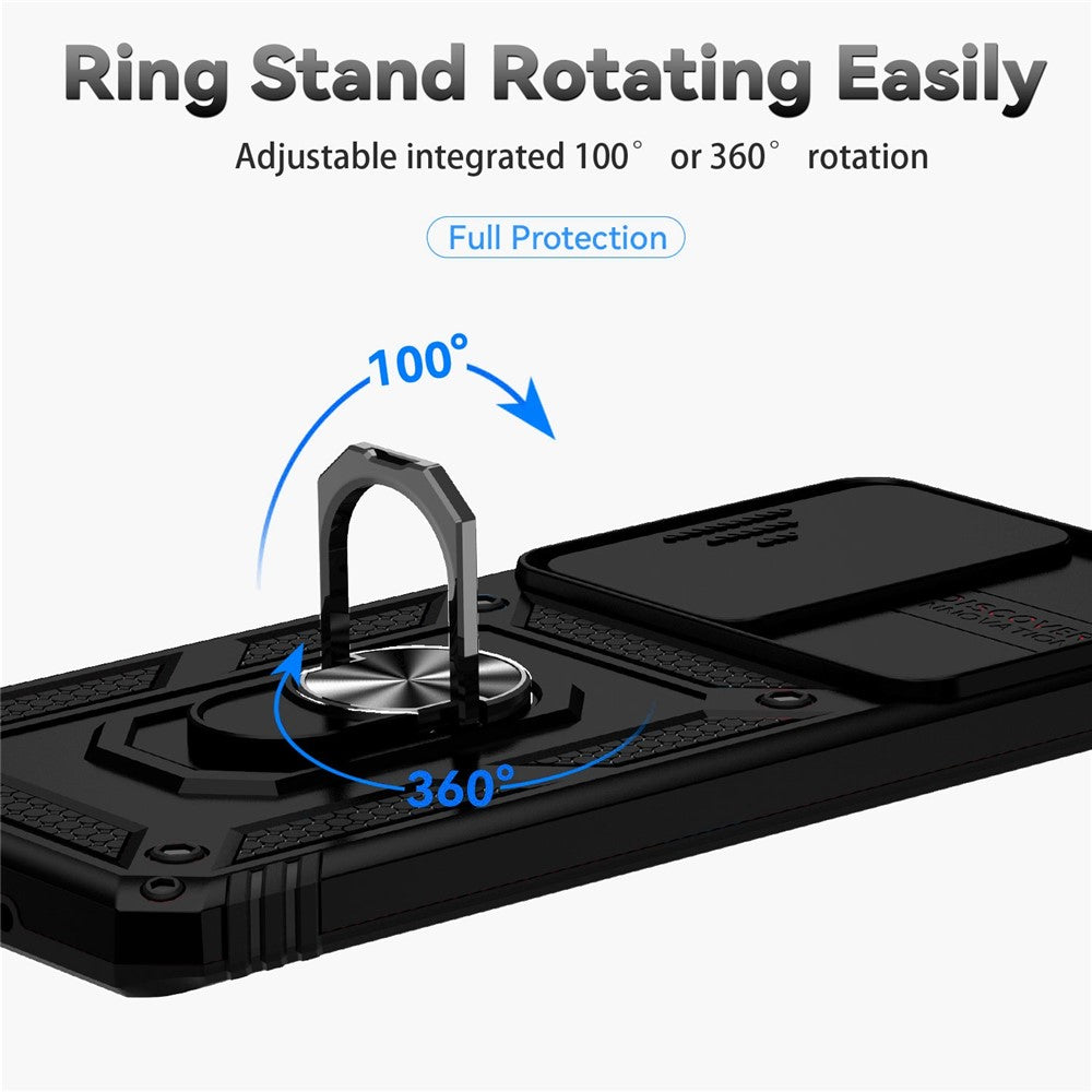 Hard PC + Soft TPU Phone Case for Samsung Galaxy S20 Ultra, Metal Ring Kickstand Anti-drop Cover with Slide Camera Protection