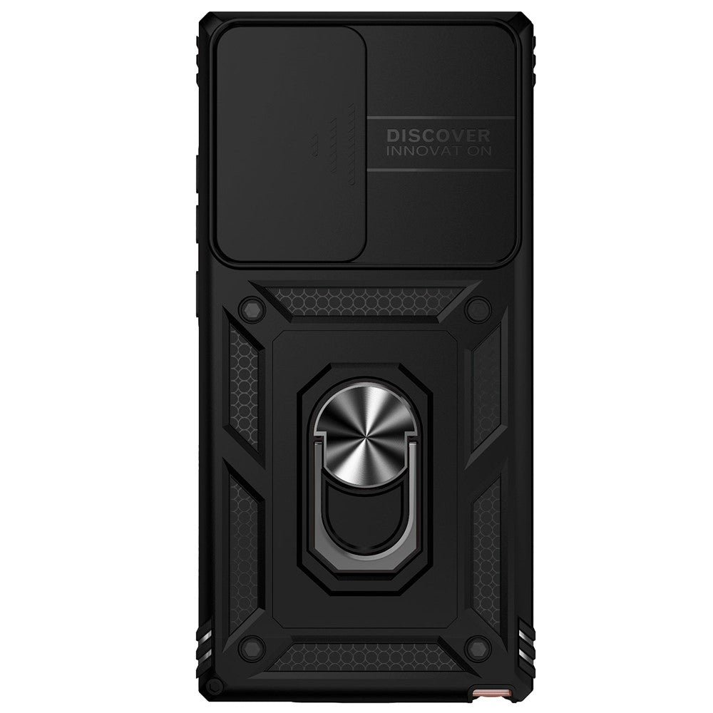 For Samsung Galaxy Note20 Ultra / Note20 Ultra 5G Metal Ring Kickstand PC + TPU Phone Case with Slide Camera Protection