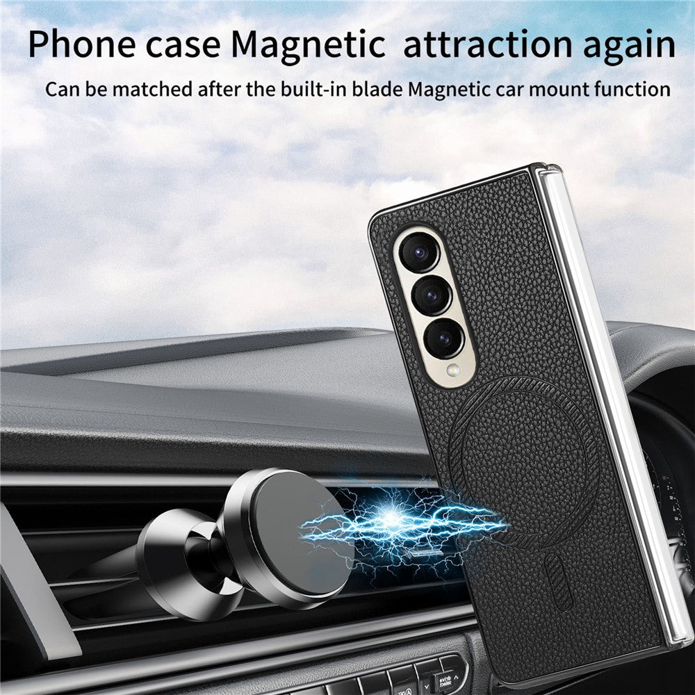 For Samsung Galaxy Z Fold4 5G Magnetic Case Leather+TPU Phone Cover with Screen Film