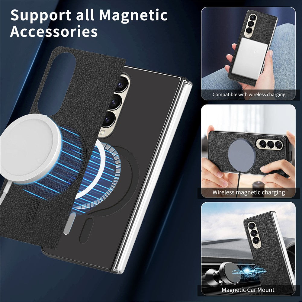For Samsung Galaxy Z Fold4 5G Magnetic Case Leather+TPU Phone Cover with Screen Film