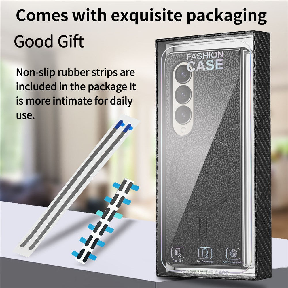 For Samsung Galaxy Z Fold4 5G Magnetic Case Leather+TPU Phone Cover with Screen Film