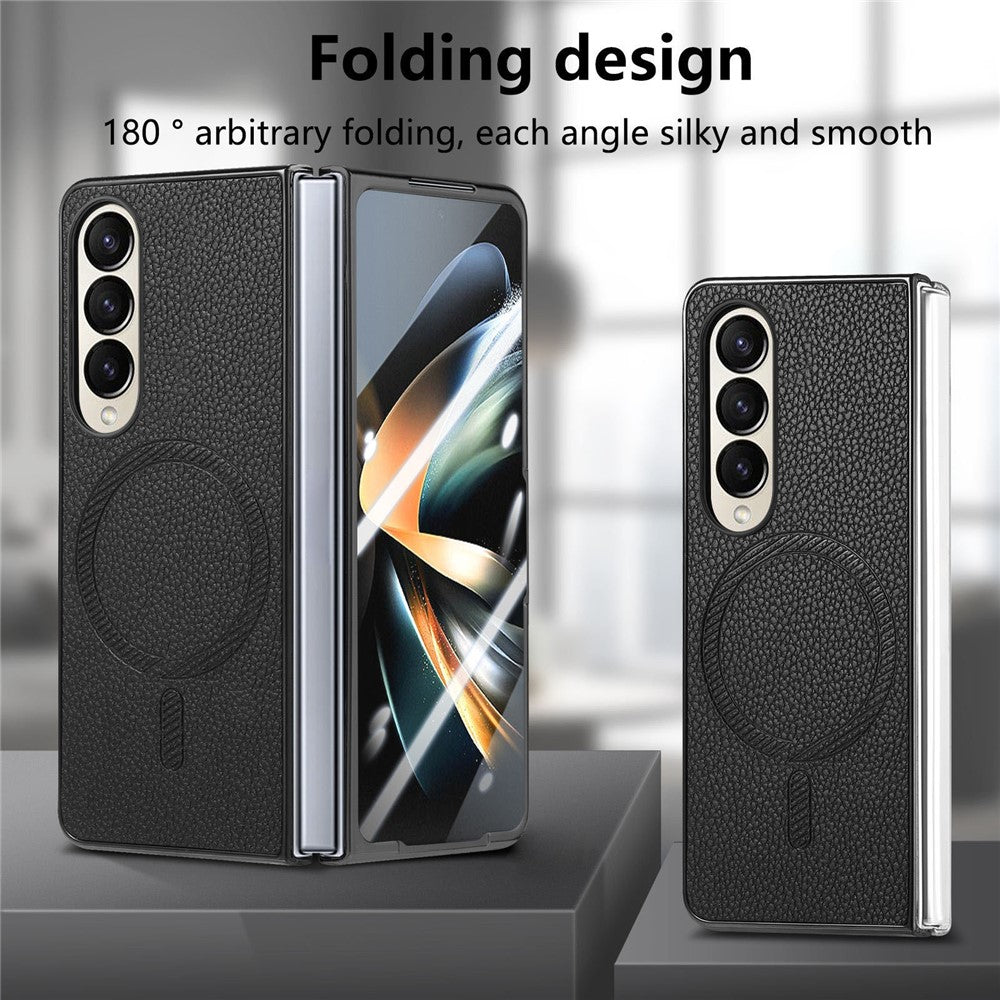 For Samsung Galaxy Z Fold4 5G Magnetic Case Leather+TPU Phone Cover with Screen Film