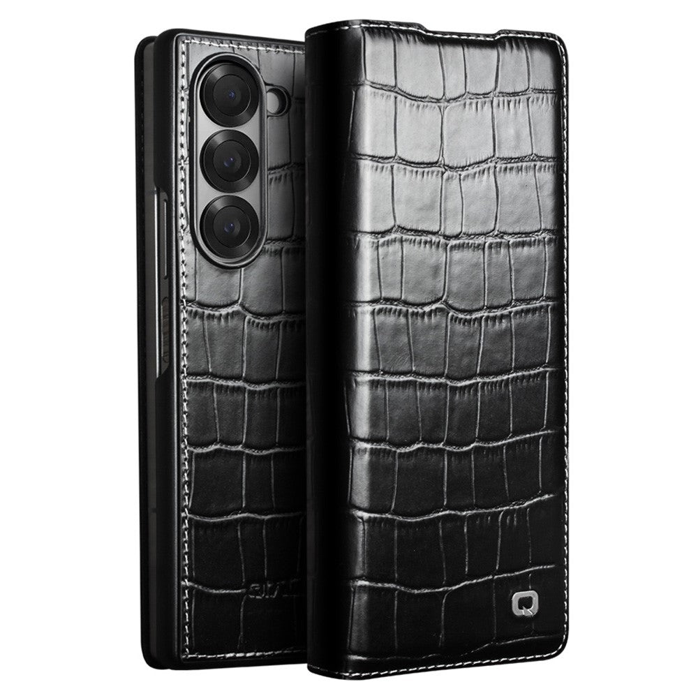 QIALINO För Samsung Galaxy Z Fold6 5G Skal Krokodilstruktur Äkta Koläder Flipfodral