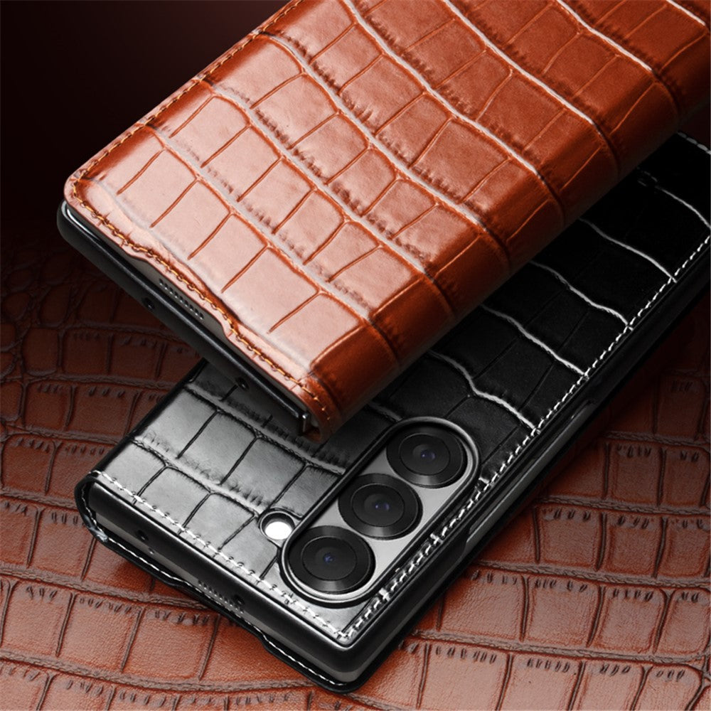 QIALINO För Samsung Galaxy Z Fold6 5G Skal Krokodilstruktur Äkta Koläder Flipfodral