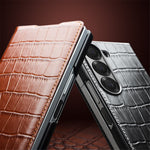QIALINO För Samsung Galaxy Z Fold6 5G Skal Krokodilstruktur Äkta Koläder Flipfodral