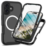 For iPhone 16 Plus Magnetic Case PC+TPU Phone Cover with PET Screen Film All-Around Protection