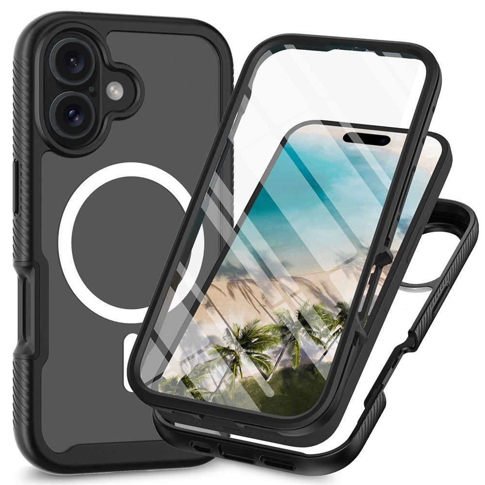 For iPhone 16 Plus Magnetic Case PC+TPU Phone Cover with PET Screen Film All-Around Protection