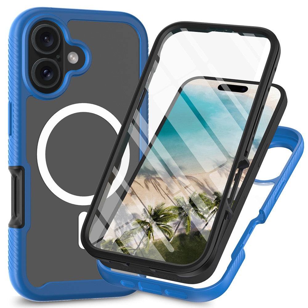 For iPhone 16 Plus Magnetic Case PC+TPU Phone Cover with PET Screen Film All-Around Protection