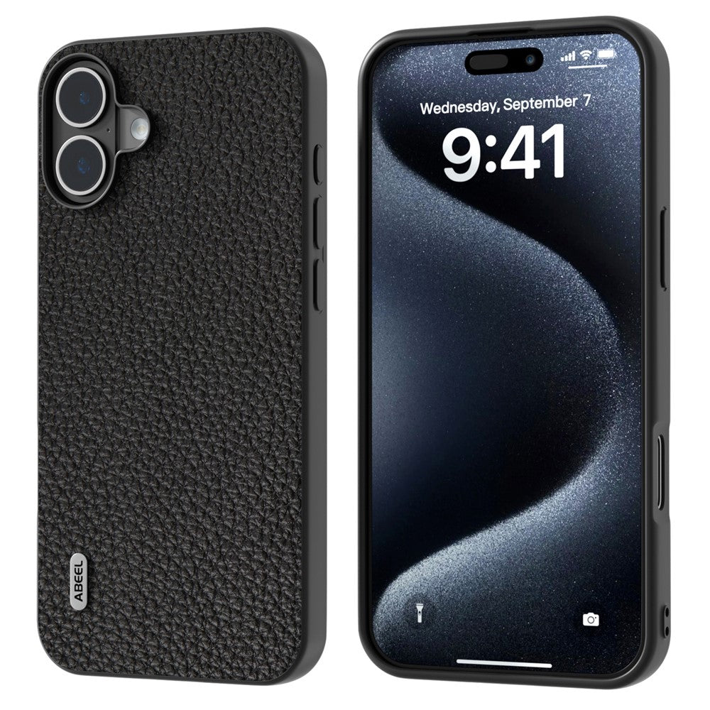 ABEEL For iPhone 16 Case TPU+Genuine Cow Leather Protective Phone Cover