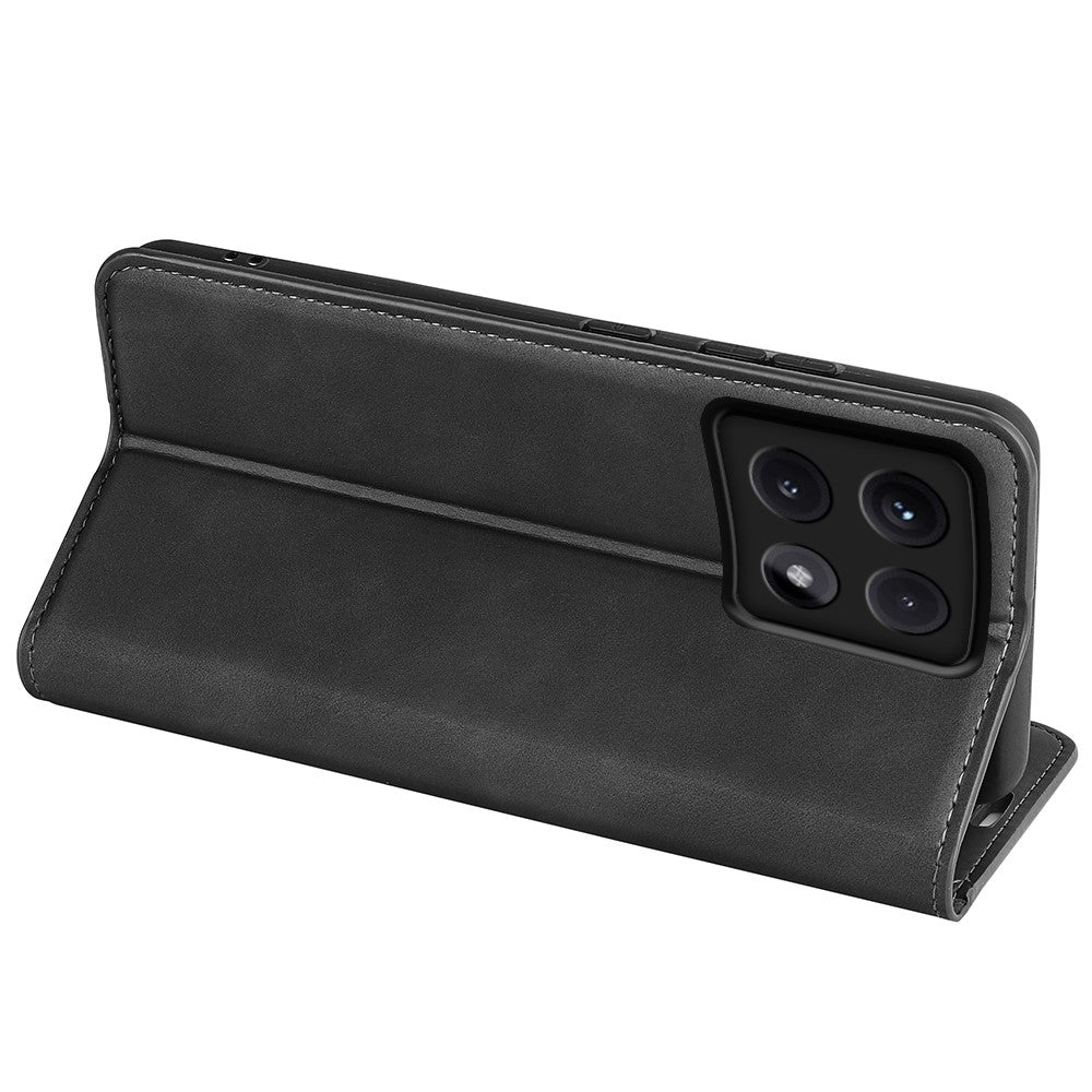 Xiaomi 14T Pro-skal med skin-touch-funktion i läder, plånbok och mobilfodral